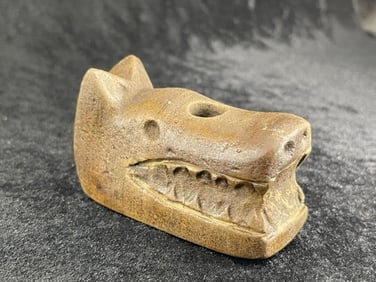 3 & 1/4" Wolf Effigy Stone Pipe Indian Artifact Arrowhead