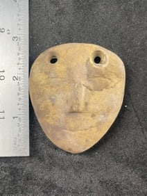 2 & 3/4" Sand Stone Face Effigy Gorget Indian Artifact Arrowhead