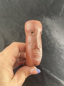 4 & 1/2" Catlinite Face Effigy Pipe Indian Artifact Arrowhead