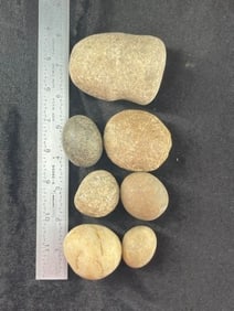 Group of Game Balls and Grooved Hammerstone