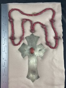Hudson Bay Montreal Trade Necklace Cross with Glass Beads