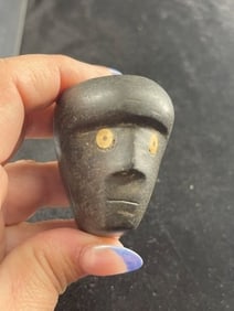 Stone Human Face Effigy Pipe with Bone Enlay Eyes Indian Artifact Arrowhead