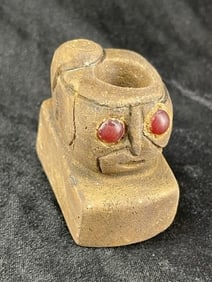 Stone Human Effigy with Enlayed Eyes Indian Artifact Arrowhead