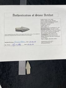 Hollenberg Stemmed with Roy Motley COA from Washington County, Kansas Indian Artifact Arrowhead