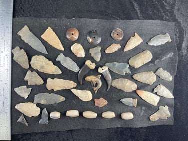 Group of Arrow Points and Pendants etc