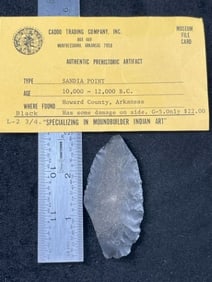 Sandia Point with Caddo Trading Company Museum Card from Howard County, Arkansas Indian Artifact