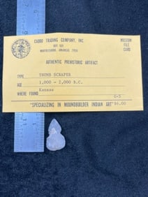 Thumb Scraper with Caddo Trading Company Museum Card from Kansas Indian Artifact Arrowhead