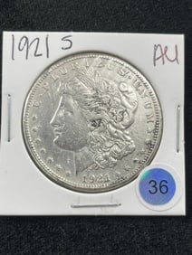 1921 S AU Morgan Silver Dollar Coin