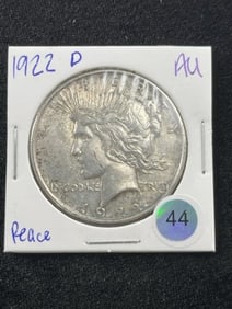 1922 D AU Peace Silver Dollar Coin