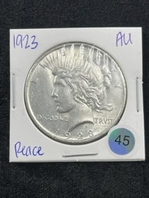 1923 AU Peace Silver Dollar Coin