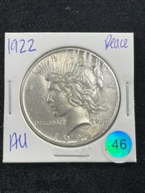 1922 AU Peace Silver Dollar Coin