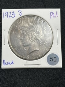 1923 S AU Peace Silver Dollar Coin