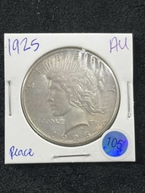 1925 AU Peace Silver Dollar Coin