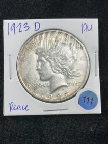 1923 D AU Peace Silver Dollar Coin
