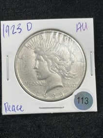 1923 D AU Peace Silver Dollar Coin