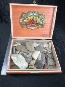 Wooden Cigar Box with Arrowheads, Scrapers, Blades, etc Indian Artifact Arrowhead
