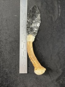 Obsidian Hafted Blade Indian Artifact Arrowhead