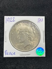 1922 AU Peace Silver Dollar Coin