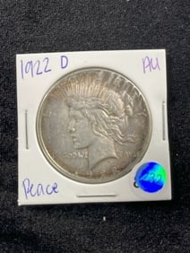 1922 D AU Peace Silver Dollar Coin
