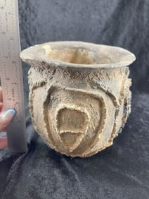 Heavily Engraved Caddo Jar with major repair Indian Artifact Arrowhead