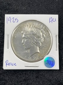 1925 AU Peace Silver Dollar Coin