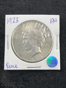 1923 AU Peace Silver Dollar Coin