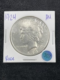 1924 AU Peace Silver Dollar Coin