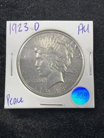 1923 D AU Peace Silver Dollar Coin