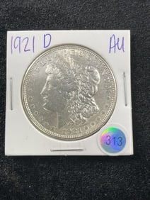 1921 D AU Morgan Silver Dollar Coin