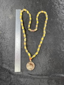 1785 Peace Medal with Trade Bead Necklace Indian Artifact Arrowhead