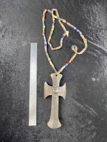 Medal Trade Cross with Trade Bead Necklace Indian Artifact Arrowhead