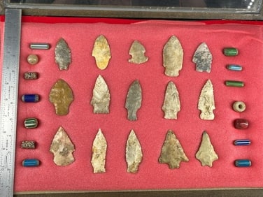 Group of Arrowheads & Glass Trade Beads frame NOT included