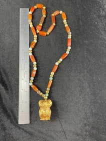 Tumbaga Tairona Figurine Pendant with Trade Bead Necklace UNKNOWN MATERIAL