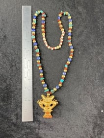 Tumbaga Tairona Figurine Pendant with Trade Bead Necklace UNKNOWN MATERIAL