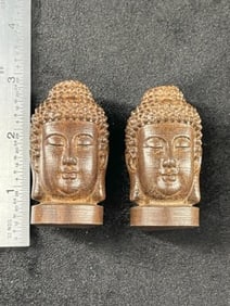 2 Contemporary Wooden Buddha Heads