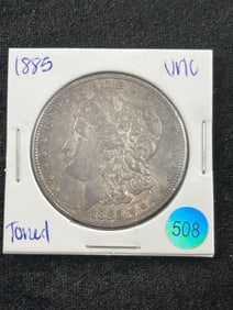 1885 Toned UNC Morgan Silver Dollar Coin