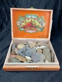 Wooden Cigar Box with Arrowheads, Scrapers, Blades, etc Indian Artifact Arrowhead