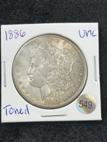 1886 Toned UNC Morgan Silver Dollar Coin