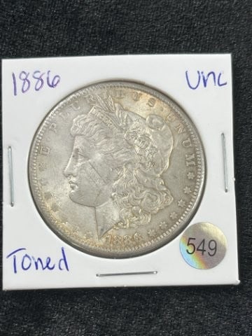 1886 Toned UNC Morgan Silver Dollar Coin (1 of 2)