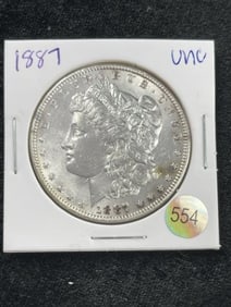 1887 UNC Morgan Silver Dollar Coin