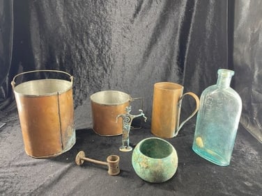 Group of Copper & Glass Bottle