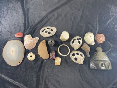Group of Shell Gorgets, Mayan Figurine, etc