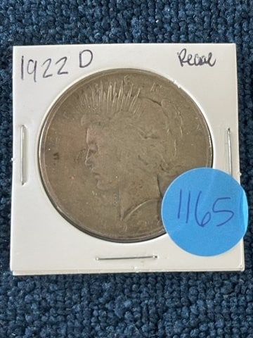 1922 D Peace Silver Dollar Coin: KEY WORDS: INDIAN ARTIFACT ARTIFACTS ARROWHEAD ARROWHEADS NATIVE AMERICAN MISSISSIPPIAN QUAPAW CADDO POTTERY COINS MORGAN DOLLAR PEACE DOLLAR SILVER COINS Arkansas. Now taking in consignments for pre-