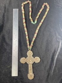 Cross Trade Necklace with Trade Beads Indian Artifact Arrowhead