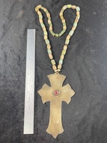 Montreal Trade Cross with Trade Bead Necklace Indian Artifact Arrowhead