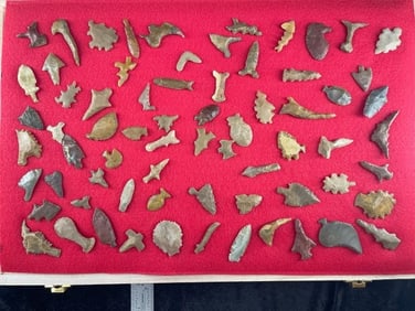 Group of Arrowheads, Eccentrics, etc from Eldorado, Arkansas Collection frame NOT included