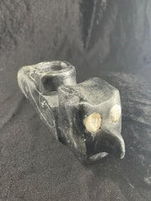 Stone Hawk Effigy Pipe with Shell Enlayed Eyes well Made with great detail Indian Artifact Arrowhead