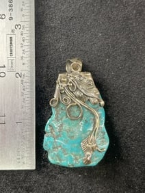 Turquoise & Silver Pendant Indian Artifact Arrowhead