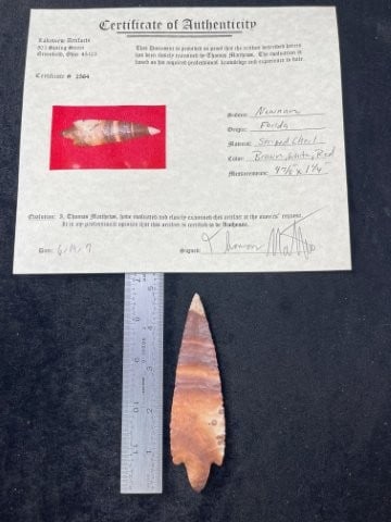 4 & 7/8" Newnan with Thomas Matthews COA from Florida Indian Artifact Arrowhead (1 of 6)