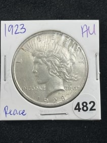 1923 AU Peace Silver Dollar Coin